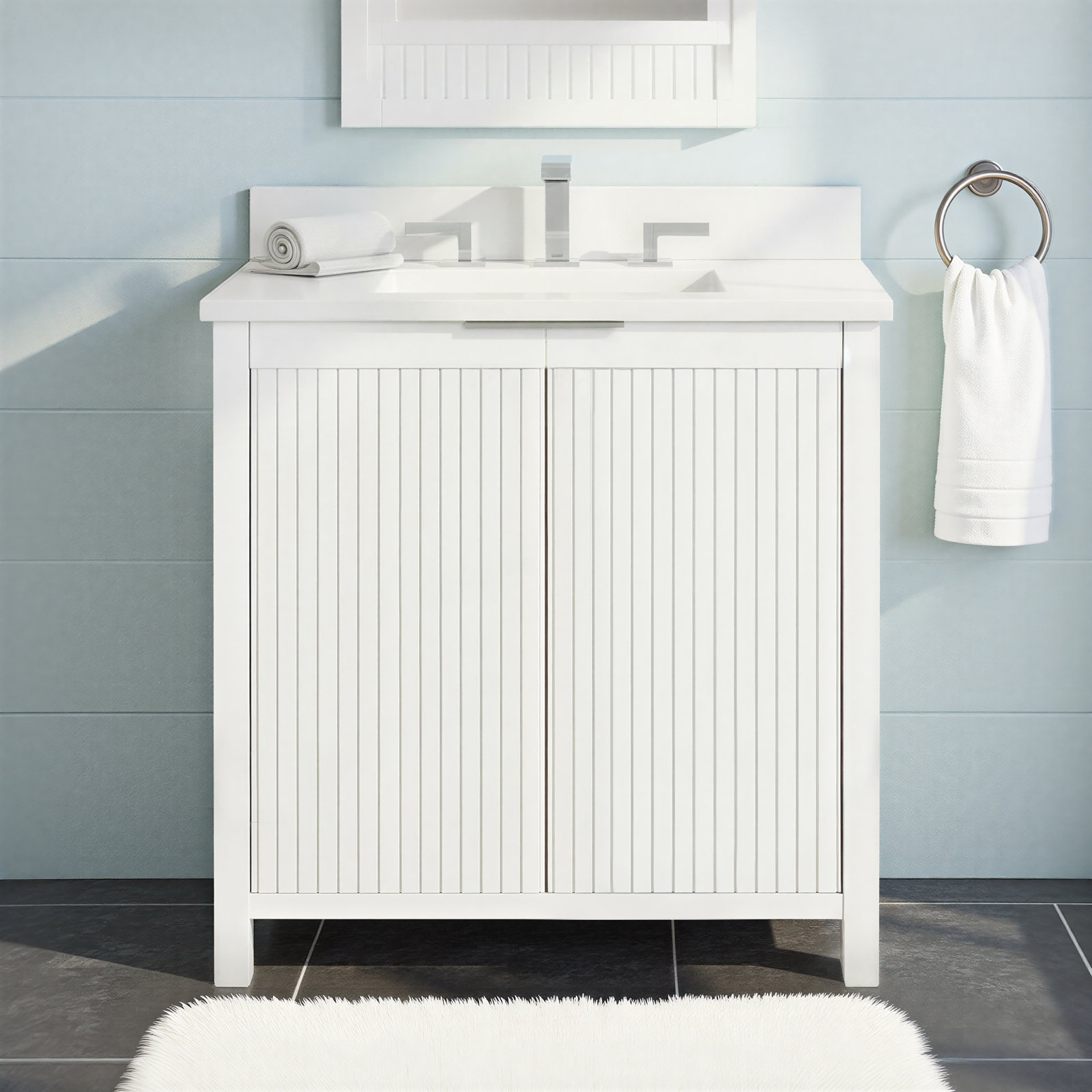 Through Lines 36" Single Bathroom Vanity, White