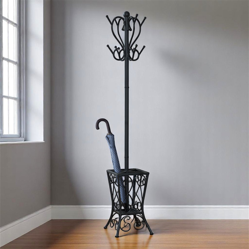 Marka Coat Rack with 8 Hooks in Black Metal, Transitional Style