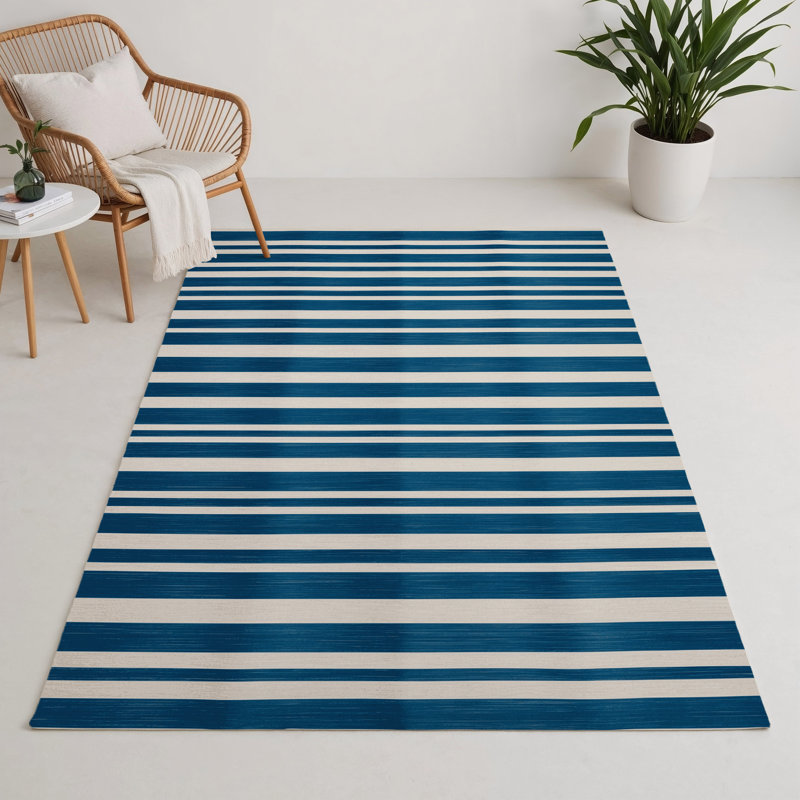 Tapis intérieur / extérieur bleu HorizontalStripes, Rectangulaire 3 pi x 5 pi