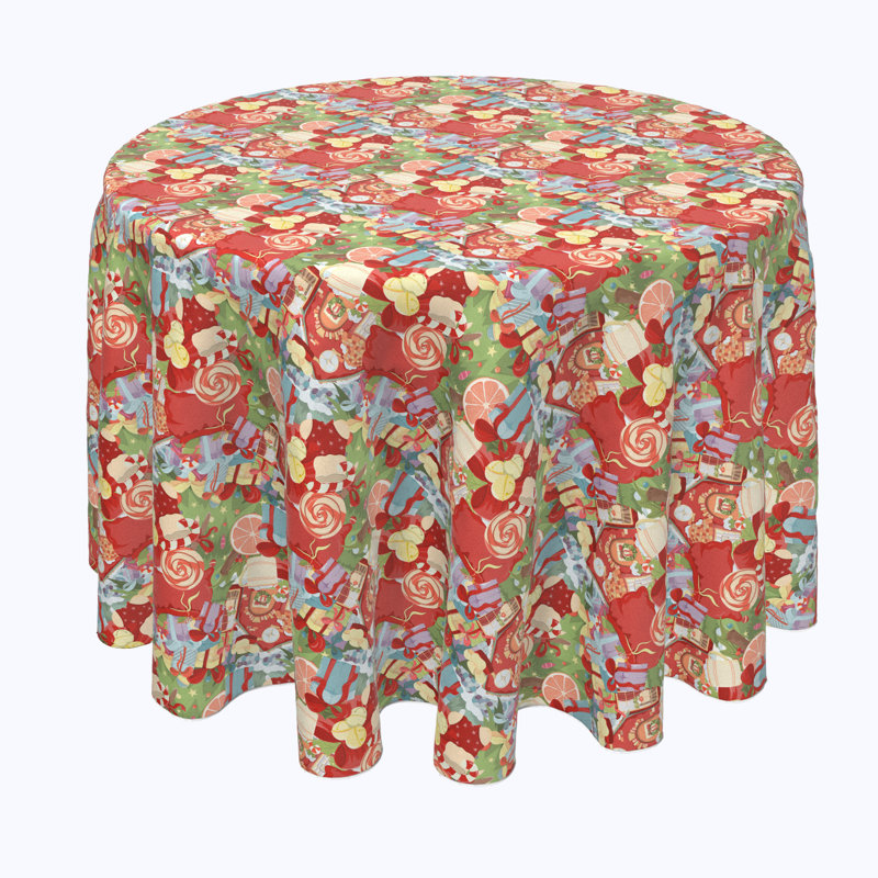Geometric Round Christmas Tablecloth, 96" x 96", Merry Christmas Wonderland