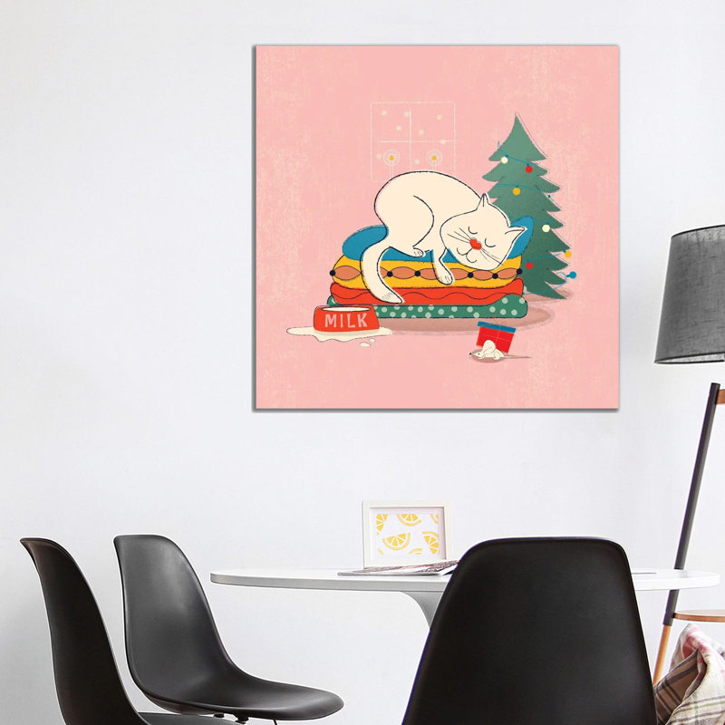 Sleeping Chritmas Cat by Show Me Mars - Gallery-Wrapped Canvas Giclée on Canvas, Canvas, 93.98 cm H x 93.98 cm W x 1.91 cm D