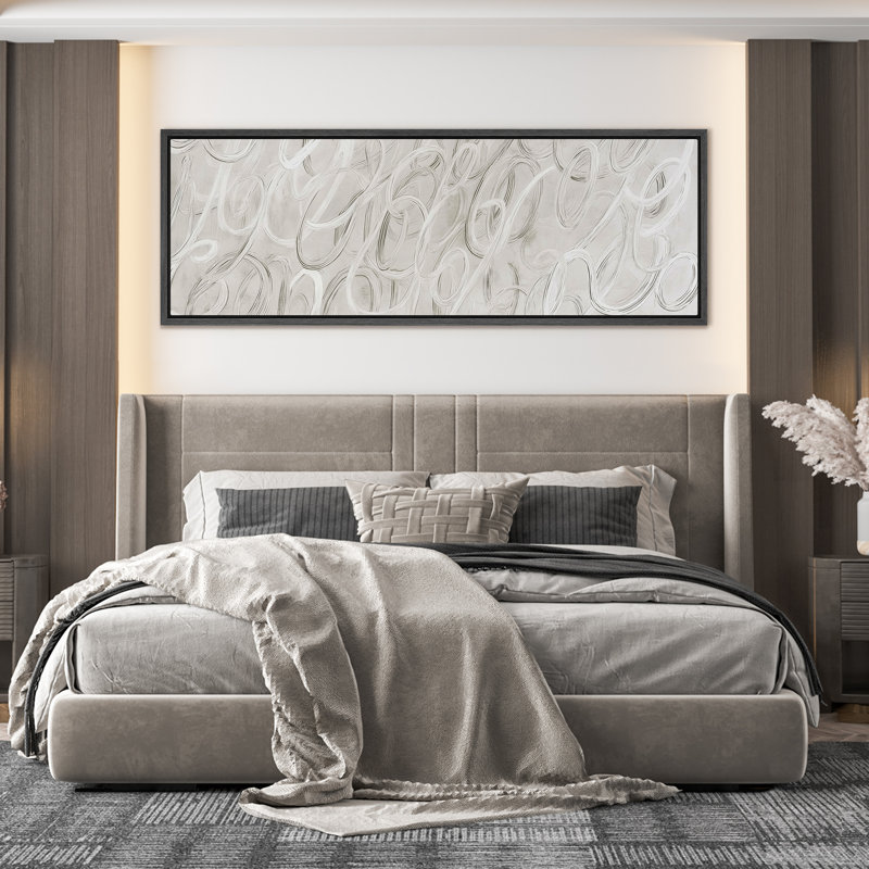 Motif de lignes blanches surélevées sur fond neutre - impression sur toile encadrée, H 20 po x l 60 po x P 1,5 po, Noir