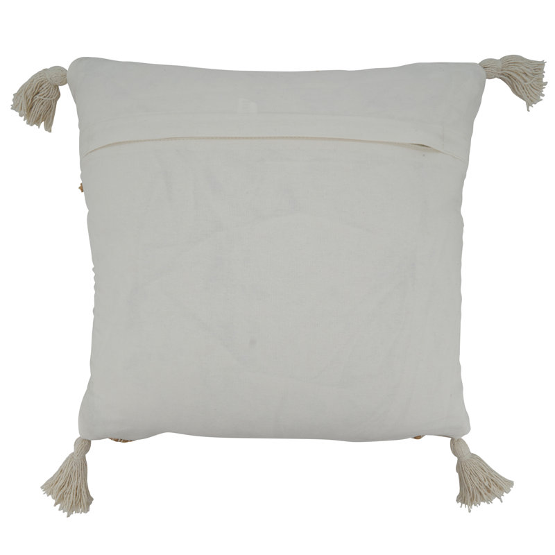 Beige and White Striped Cotton Tassel Throw Pillow
