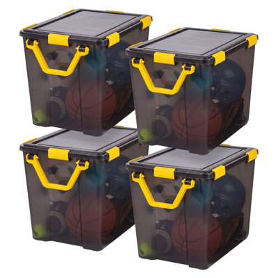 26 Gal. Plastic Storage Bin with Buckles, Black (4-Pack)
