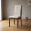 Mahogany Light Tan Wood Linen Fabric Round 3 Piece Dining Table Chairs Set Padded High Back Pedestal