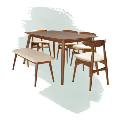 Gallman 6-Piece Rectangular Dining Set with Upholstered Chairs