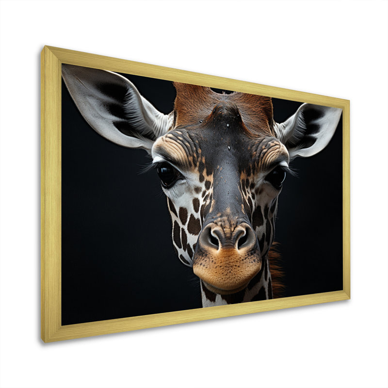 «Black and White Giraffe Portrait I - Giraffe», reproduction d'art sur toile encadrée, H 12 po x l 20 po, Cadre photo unique