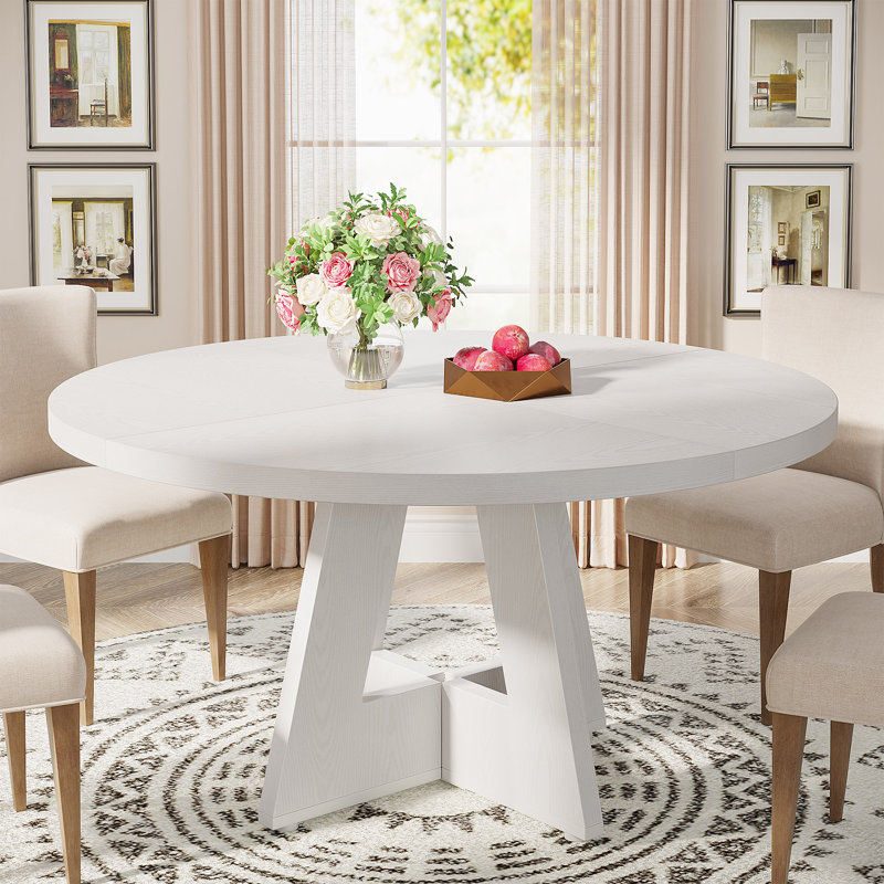 47.25" W Round Manufactured Wood Farmhouse Dining Table, White