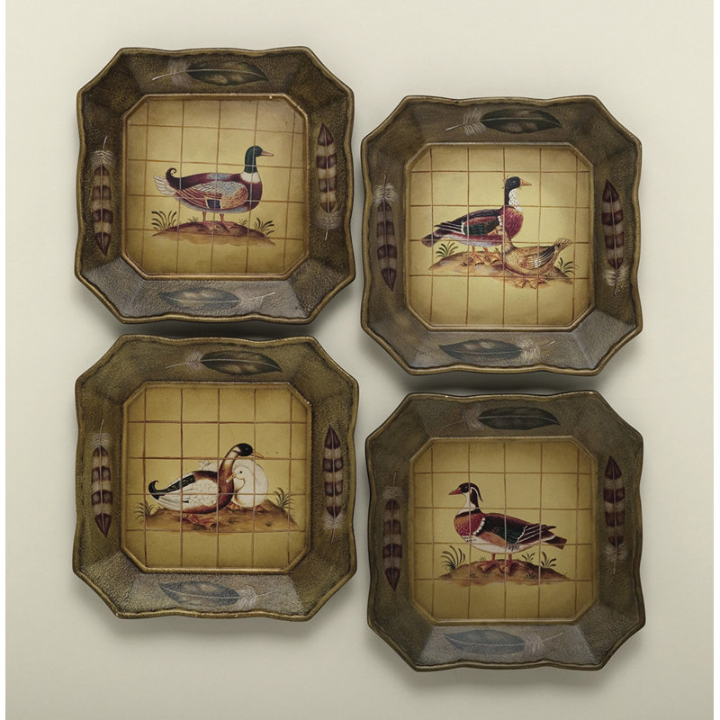 4-Piece Hand painted Duck Plate Set