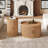 Natural Wooden Finish Coffee Table Set With Round Fluted End Table And Storage, Set Of Two For Living Room | Gift Idea