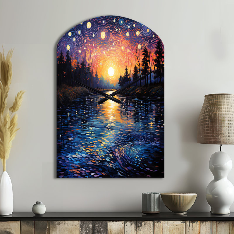 Vangogh Twilight Reflections Pointillism - horloge murale asymétrique en métal, Moyenne