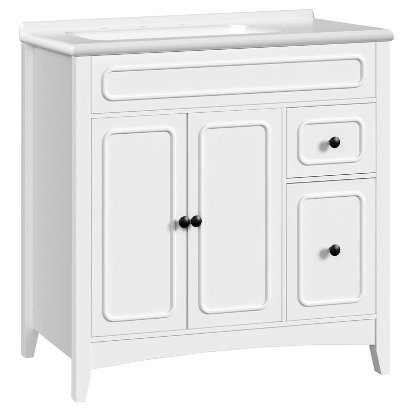 Meuble-lavabo de 36 po avec lavabo, armoire de rangement à double porte et double tiroir en céramique