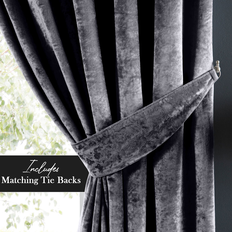 Crushed Velvet Eyelet Window Curtains, Single Panel 168cm Width x 213cm Drop, Grey