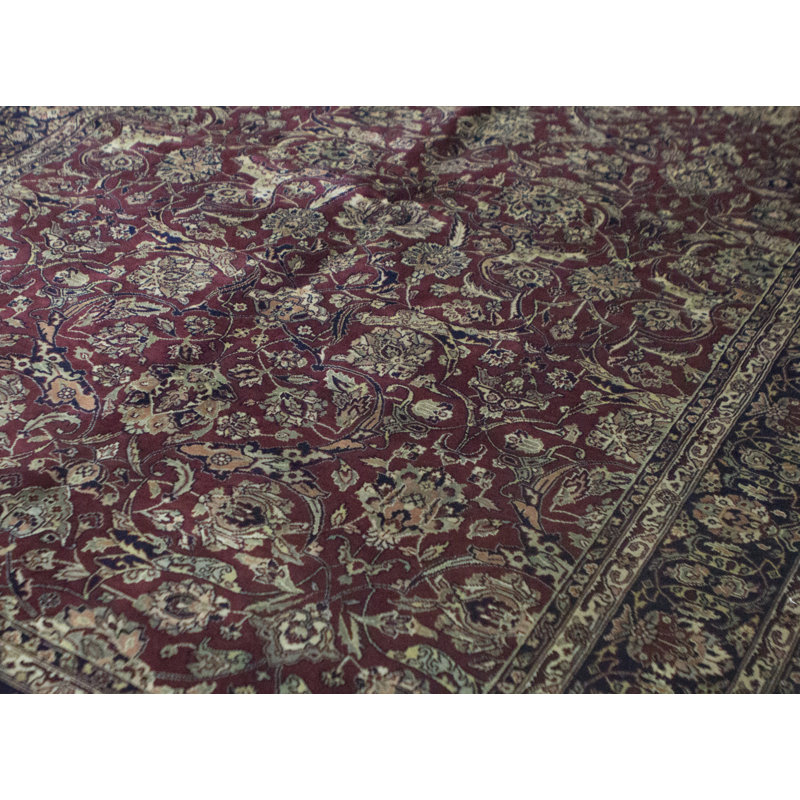 Wool Oriental Area Rug in Wine/Navy