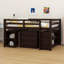 Lit mezzanine bas avec tiroirs, tablettes et bureau portatif à roulettes-347430985