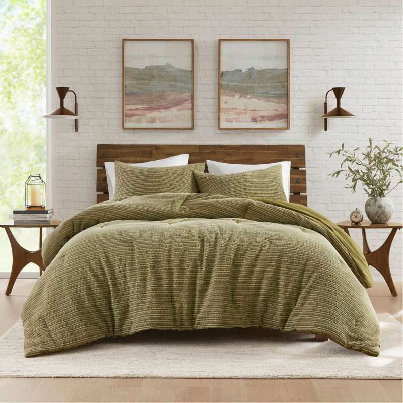 Ensemble d'édredon 3 pièces gaufré, Édredon très grand + 2 taies décoratives, Vert