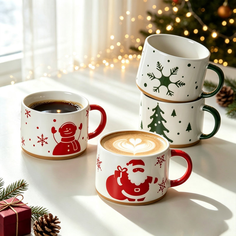 Ensemble de 4 tasses de Noël en céramique ALOFMO (30 cl), service à café festif pour 4 personnes