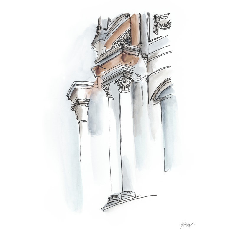 European Watercolor Sketches IV by Ethan Harper - Painting on Canvas, 46cm H x 30cm W, Black Floater Framed