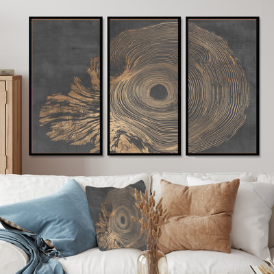 Spiral gris or Rift sur glissade sur bois - ensemble d'art mural minimalisme