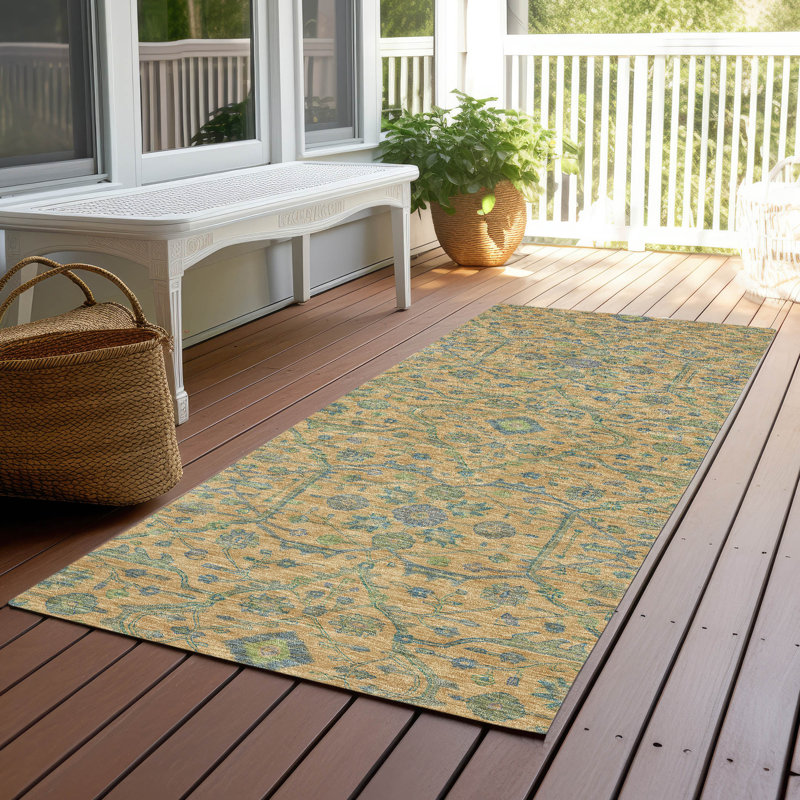 Machine Washable Indoor/Outdoor Cicel ACN1131 Orange 10' x 14' Rug, Runner 2'3" x 7'6"
