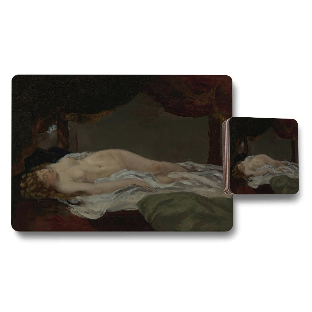 Reclining Nude Woman Artwork Placemats And Coaster Set