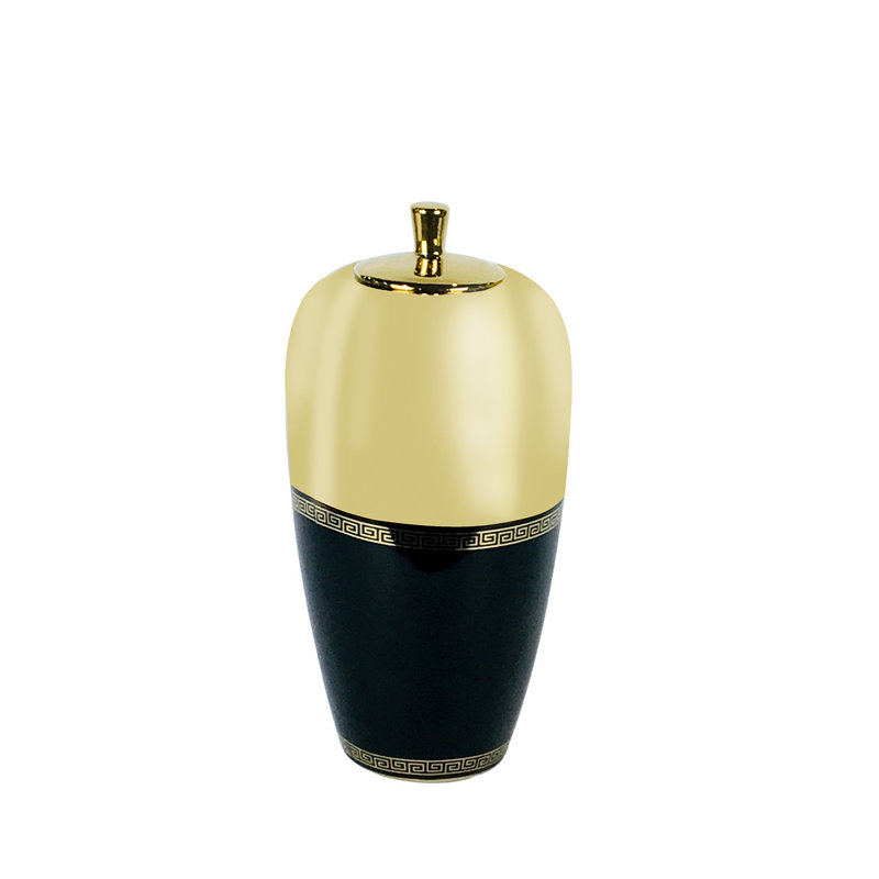Buddleia Textured Ginger Jar for Living Room Furniture, Modern Home Decor Accent Piece in Black and Gold
