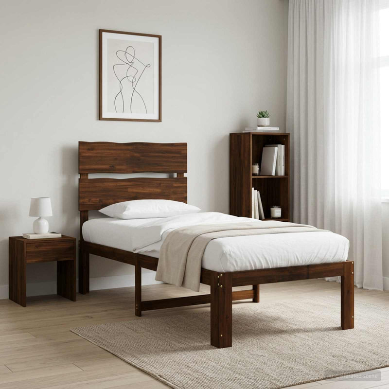 Solid Wood Bed Frame, European Single (90 x 200 cm), Dark Brown