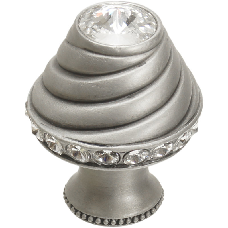 Caché medium round knob with flared foot with 19 rivoli Swarovski Clear Crystalsin Soft Gold, Satin