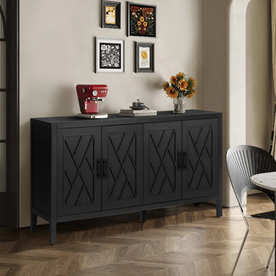 60 Inches Modern Farmhouse Accent Cabinet With 4 Doors And Adjustable Shelf Wood Sideboard Buffet Cabinet Console Table Credenza Buffet Table For Kitchen Dining Room Entryway Hallway(Antique Black)