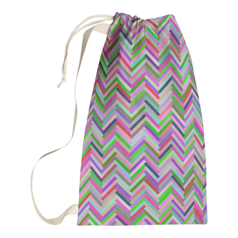 Mcguigan Fabric Laundry Bag with Handles, Medium (36" H x 28" W x 1.5" D), Pink/Green