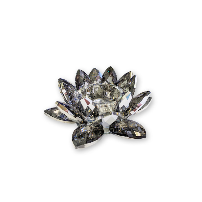 Petite bougie chauffe-plat en cristal Lotus, H 6 po x l 6 po x P 2 po, Noir