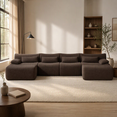 Convertible U-Shape Sectional Couch with Ottoman for Living Room, Offering Plush Comfort, Space-Saving Flexibility, and Instant Use Without Assembly.