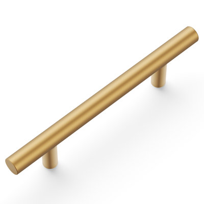  Heritage Designs Round Bar Pull - 3-3/4" Center to Center Cabinet Pull Brushed Brass - Contemporary Hardware for Drawers & Cabinets