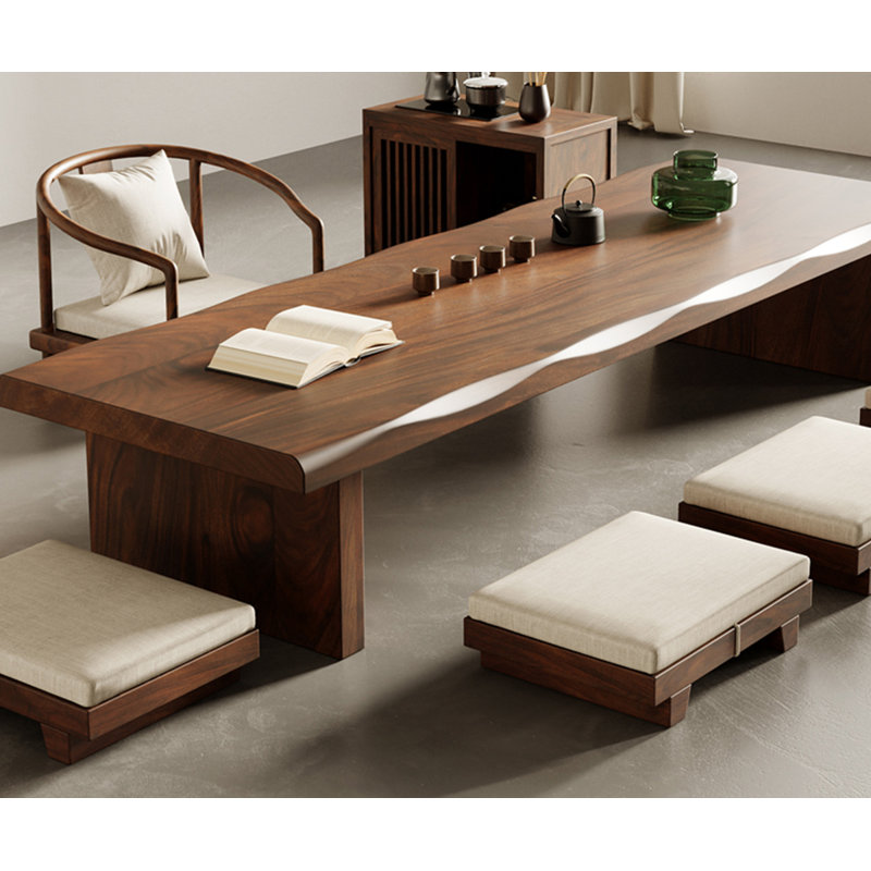 Nut-brown Solid Wood Rectangular Coffee Table, 13.78" H x 70.87" L x 23.62" W 
