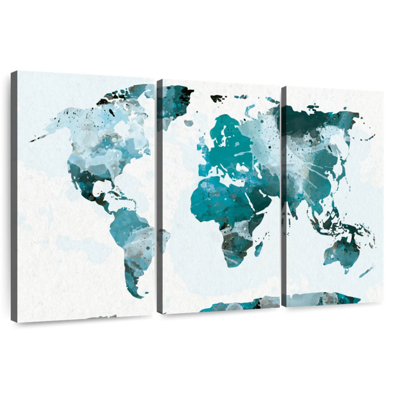 Aliaz Turquoise Splash World Map, 20" H x 33" W