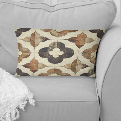 Brown Quatrefoil Prints I - Midcentury Lumbar Pillow
