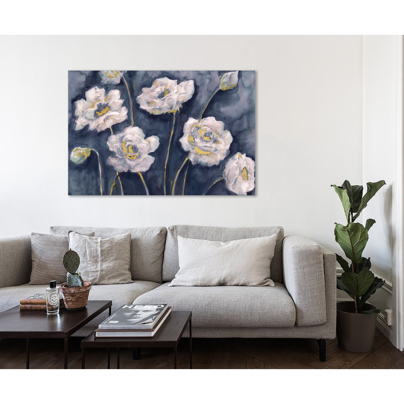 «Watercolors Navy & White Florals With Gold», toile tendue avec châssis par Winston Porter, H 24 po x l 36 po x P 1,5 po