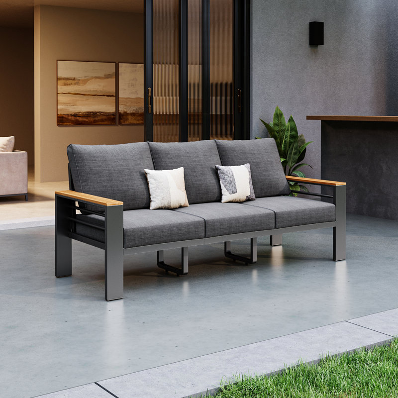 75" Modern Outdoor 3-Person Aluminum Sofa, Gray