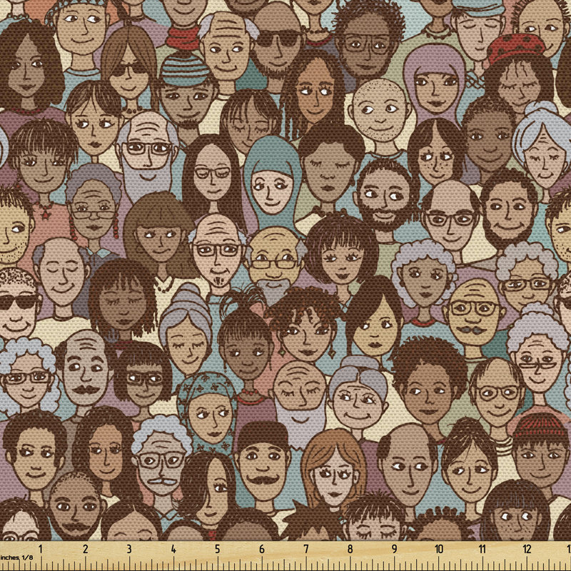 Chiana People Faces from Different Ethnicity Racial Diversity Progressive World Multi-Purpose Fabric