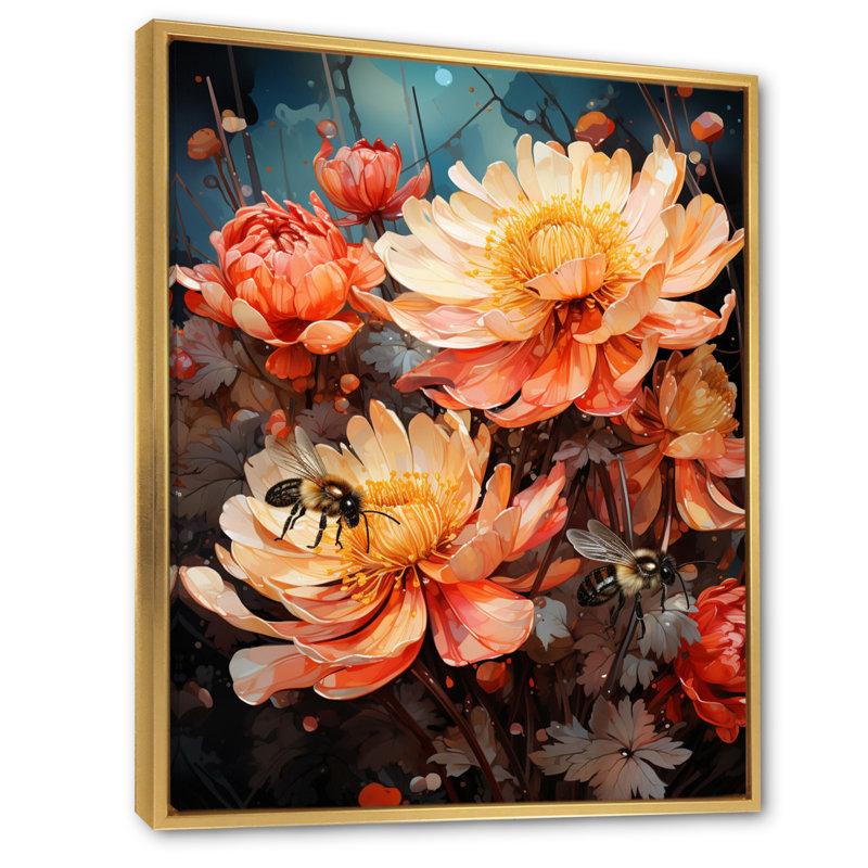 «Colorful Bee II», reproduction sur toile, 20" H x 12" W, Cadre flottant doré