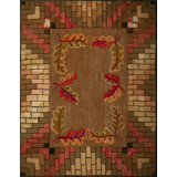 Antique Earthy Solid Open Field Layered Brick Design Border American Folk Art Hooked Rug