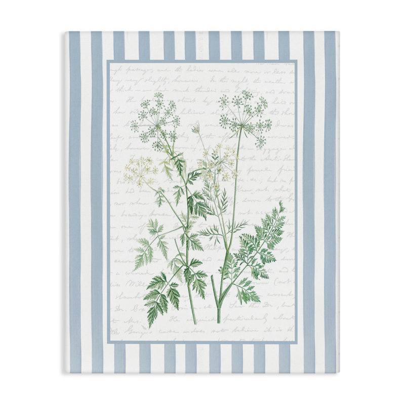 Herbes sauvages sur toile à rayures bleues, design par lettré et doublé, H 30 po x l 24 po