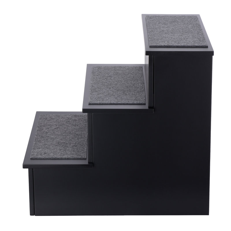 Black 3-Step Non-Slip Wood and Plastic Pet Stairs Set