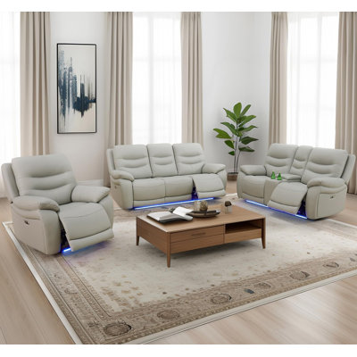 3-Piece Vegan Leather Power Reclining Living Room Sofa Set by Ivy Bronx