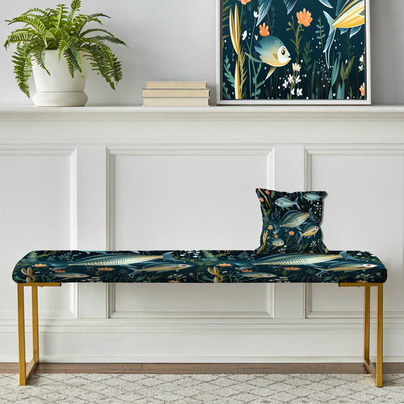 Coastal Zebra Fish Zenith Coastal Pattern - Coastal Upholstered Gold Bench