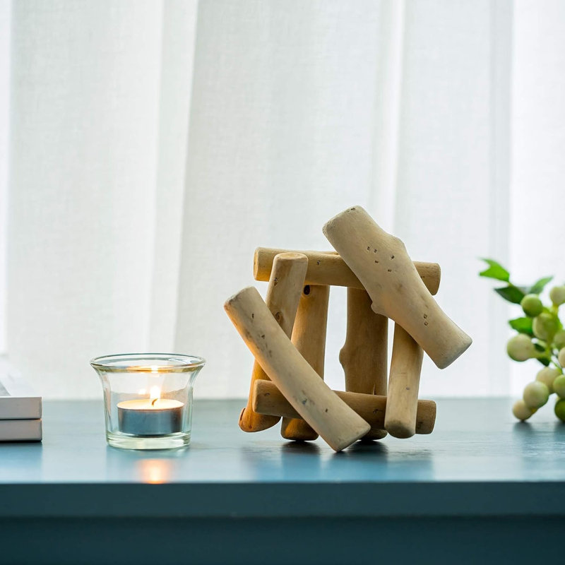 Porte-bougie rustique en bois avec tasse en verre