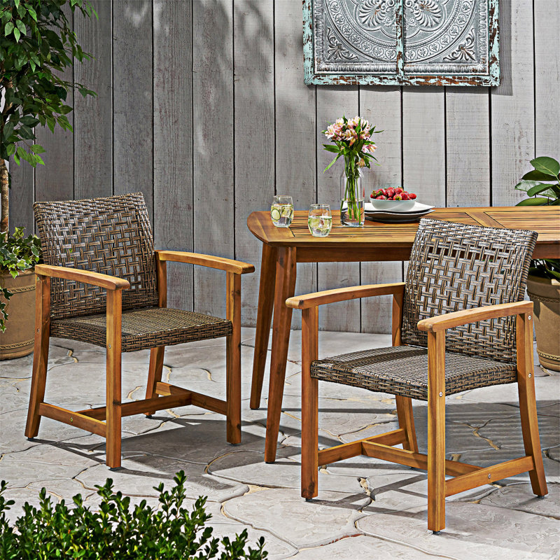Chaises de salle à manger d'extérieur en bois (ensemble de 2), Brun / Naturel