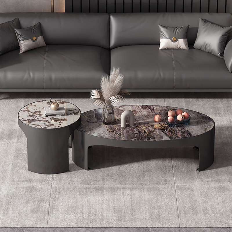 Table basse ovale en granit, H 15,7 po x L 51,2 po x l 27,6 po, Brun