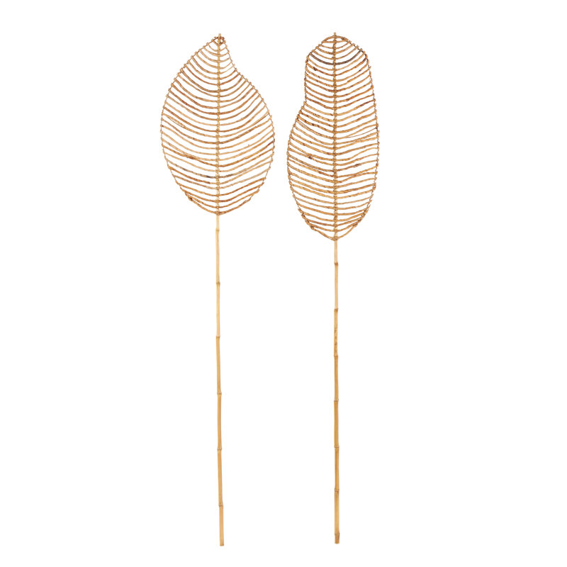 Bamboo Wood Handmade Tall Palm Leaf Woven Stick Leaf Natural Foliage with Varying Shapes Set