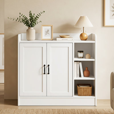 Bonamy 100cm White Sideboard with 2 Doors and 3 Open Compartments